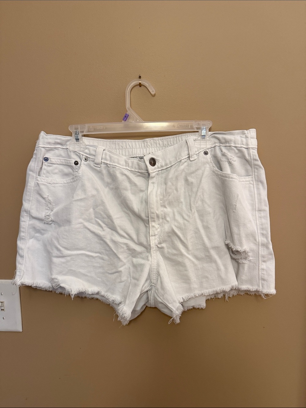 aerie White Distressed Frayed Hem Denim Shorts